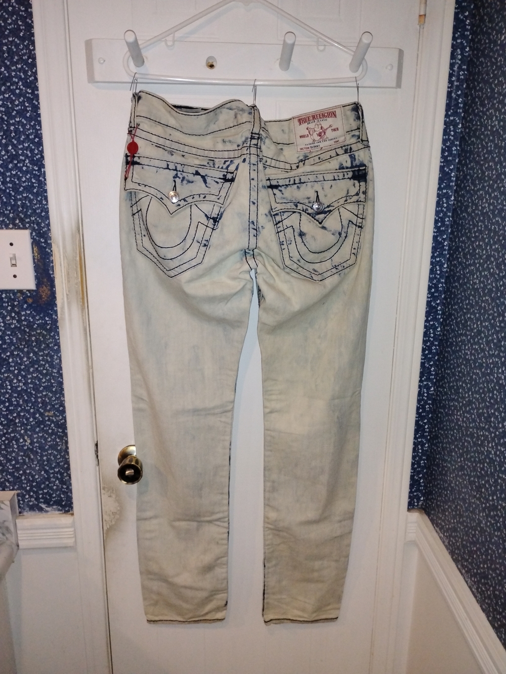 True Religion Men's Bleach-Effect Skinny Jeans - Off-White with Dark Trim
